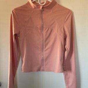 Women Sport Peach Jacket Long Sleeve  Workout Gym Training Clothing Yoga Sz M